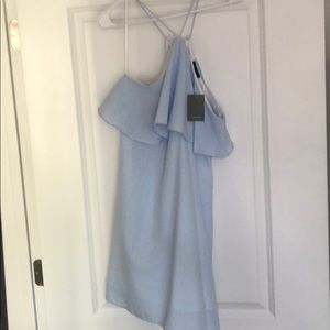 Blue Seersucker Halter Dress